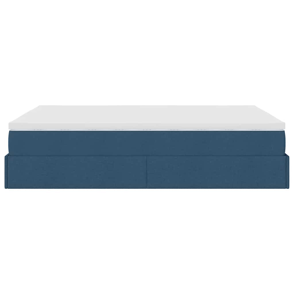 Struttura Letto Pouf con Materasso Blu 140x190 cm in Tessuto