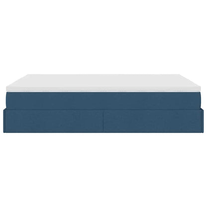 Struttura Letto Pouf con Materasso Blu 140x190 cm in Tessuto