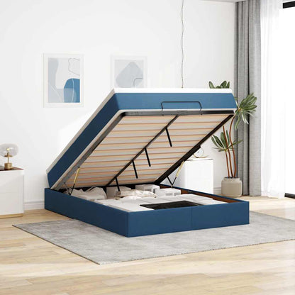 Struttura Letto Pouf con Materasso Blu 140x190 cm in Tessuto