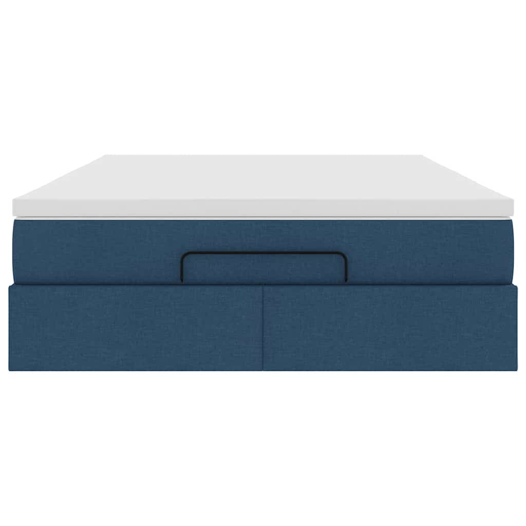 Struttura Letto Pouf con Materasso Blu 140x200cm in Tessuto