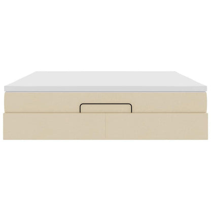 Struttura Letto Pouf con Materasso Crema 180x200 cm in Tessuto