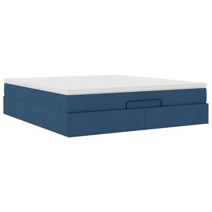 Struttura Letto Pouf con Materasso Blu 180x200cm in Tessuto