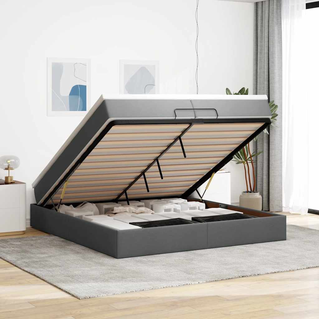 Struttura Letto Pouf con Materassi 200x200 cm in Tessuto | homemem39
