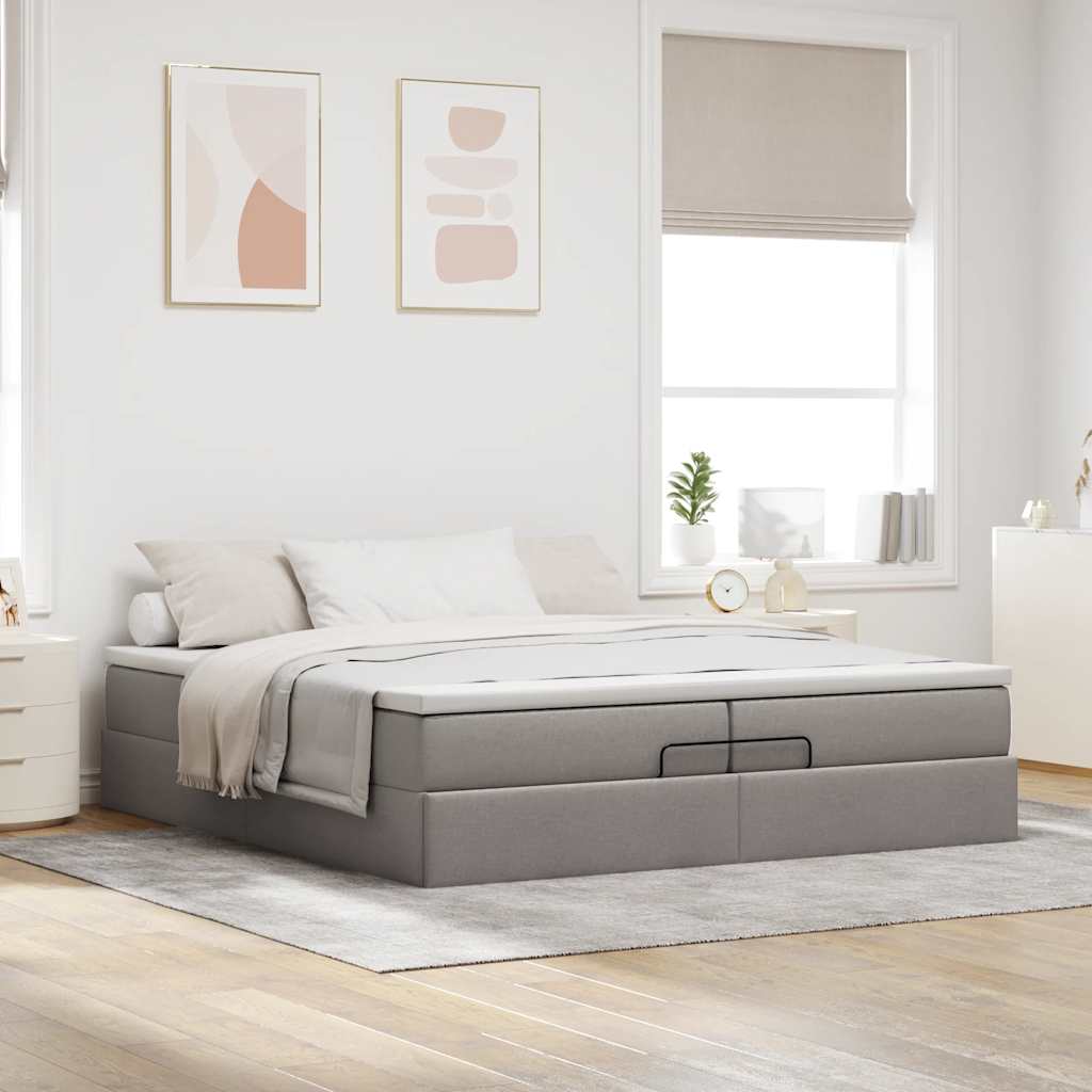 Struttura Letto Pouf con Materassi Tortora 200x200 cm Tessuto | homemem39