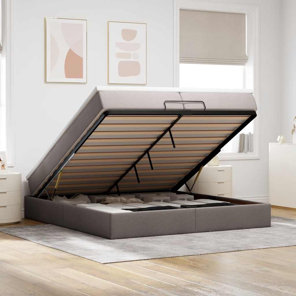 Struttura Letto Pouf con Materassi Tortora 200x200 cm Tessuto | homemem39