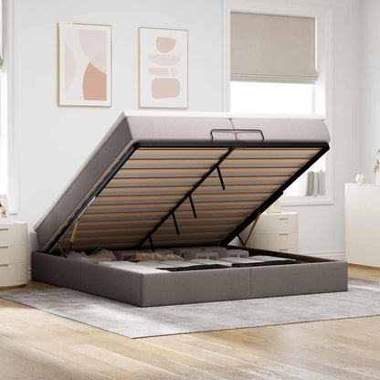 Struttura Letto Pouf con Materassi Tortora 200x200 cm Tessuto | homemem39