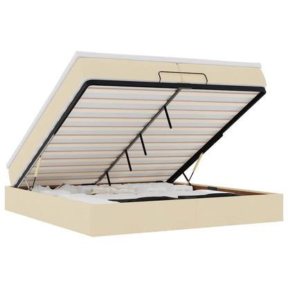 Struttura Letto Pouf con Materassi Crema 200x200 cm in Tessuto