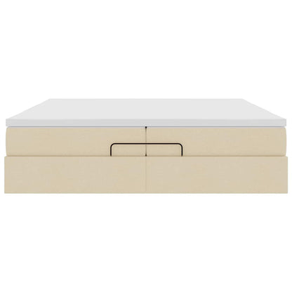 Struttura Letto Pouf con Materassi Crema 200x200 cm in Tessuto