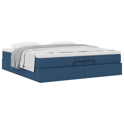 Struttura Letto Pouf con Materassi Blu 200x200 cm in Tessuto | homemem39
