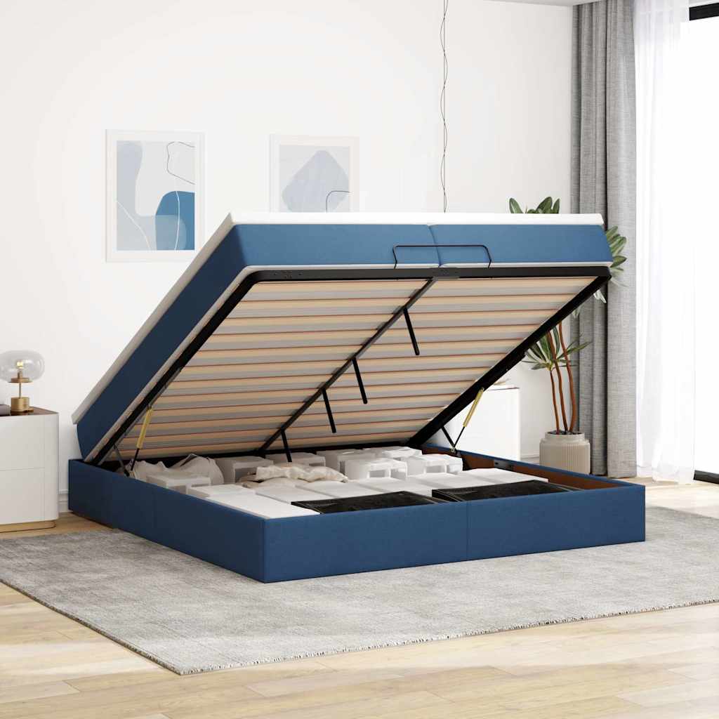 Struttura Letto Pouf con Materassi Blu 200x200 cm in Tessuto | homemem39