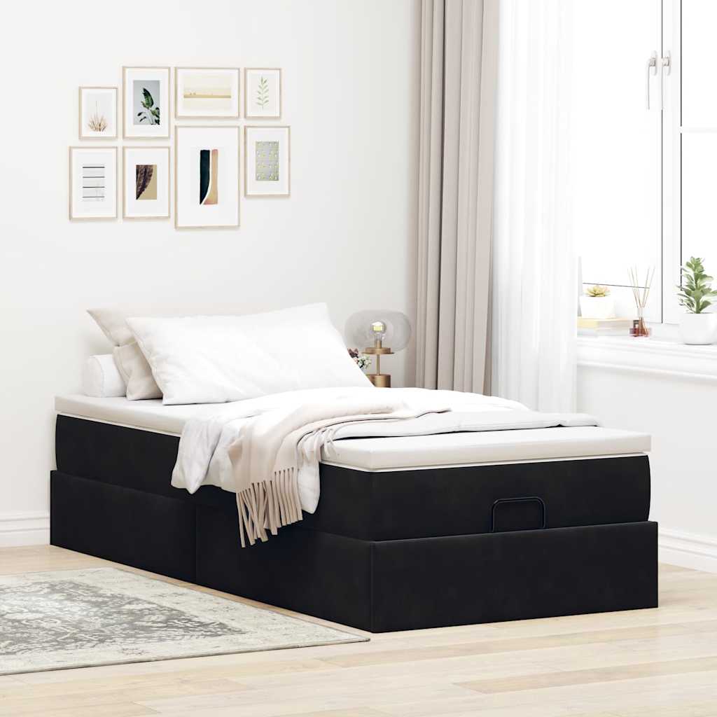 Struttura Letto Pouf con Materasso Nero 80x200 cm in Velluto