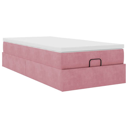 Struttura Letto Pouf con Materasso Rosa 80x200 cm Velluto