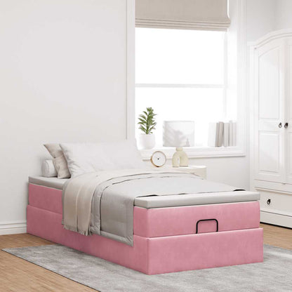 Struttura Letto Pouf con Materasso Rosa 80x200 cm Velluto