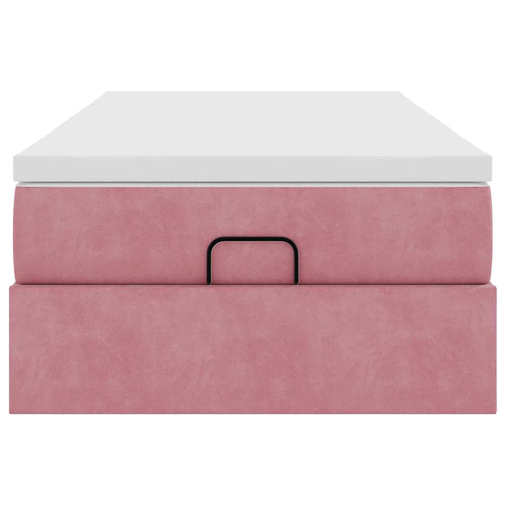 Struttura Letto Pouf con Materasso Rosa 80x200 cm Velluto