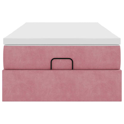 Struttura Letto Pouf con Materasso Rosa 80x200 cm Velluto