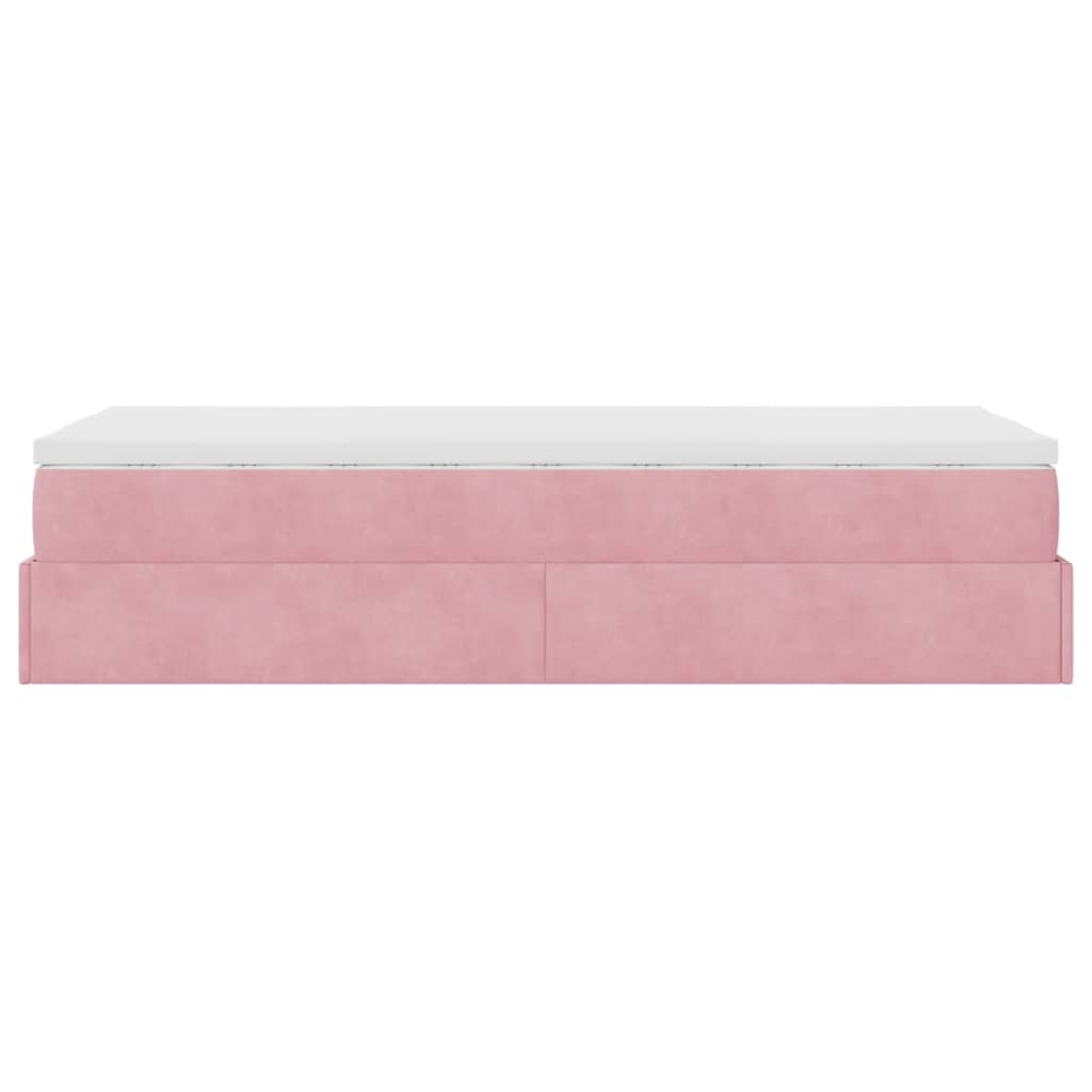 Struttura Letto Pouf con Materasso Rosa 80x200 cm Velluto