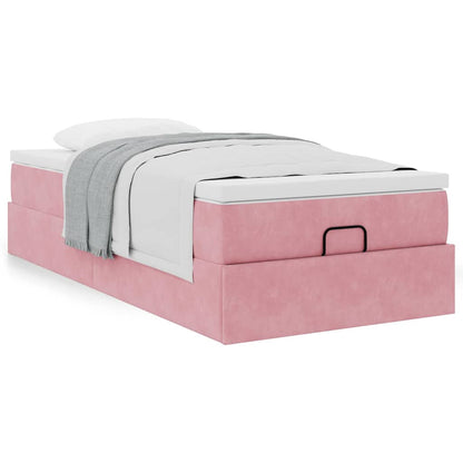 Struttura Letto Pouf con Materasso Rosa 80x200 cm Velluto