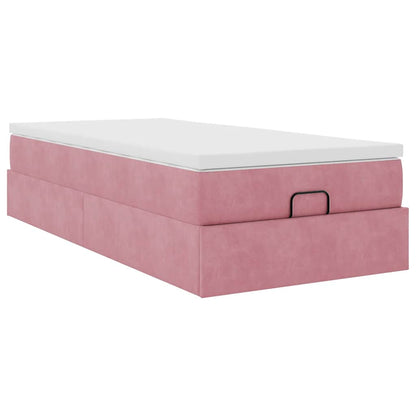 Struttura Letto Pouf con Materasso Rosa 90x190 cm in Velluto