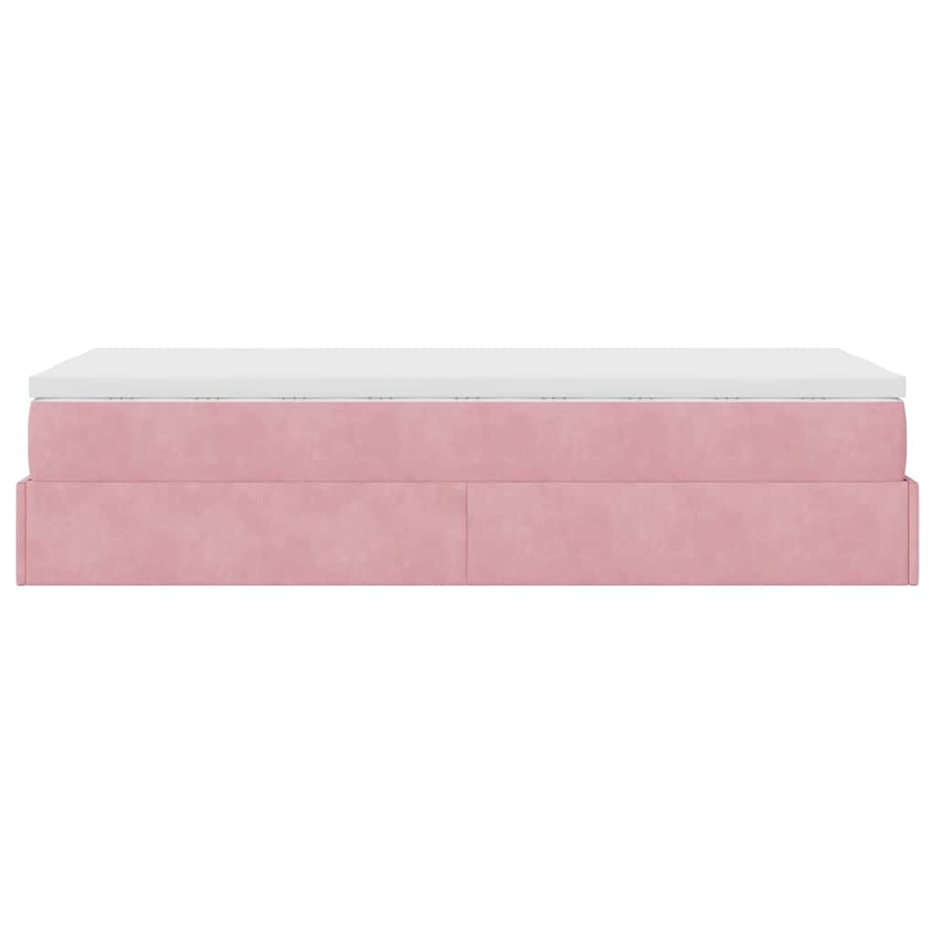 Struttura Letto Pouf con Materasso Rosa 90x190 cm in Velluto