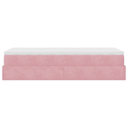 Struttura Letto Pouf con Materasso Rosa 90x190 cm in Velluto