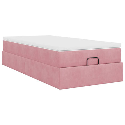 Struttura Letto Pouf con Materasso Rosa 90x190 cm in Velluto