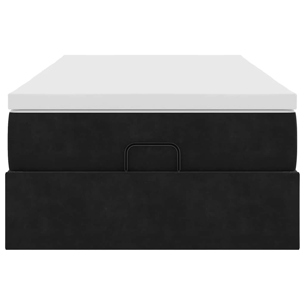 Struttura Letto Pouf con Materasso Nero 90x200 cm in Velluto
