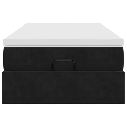 Struttura Letto Pouf con Materasso Nero 90x200 cm in Velluto