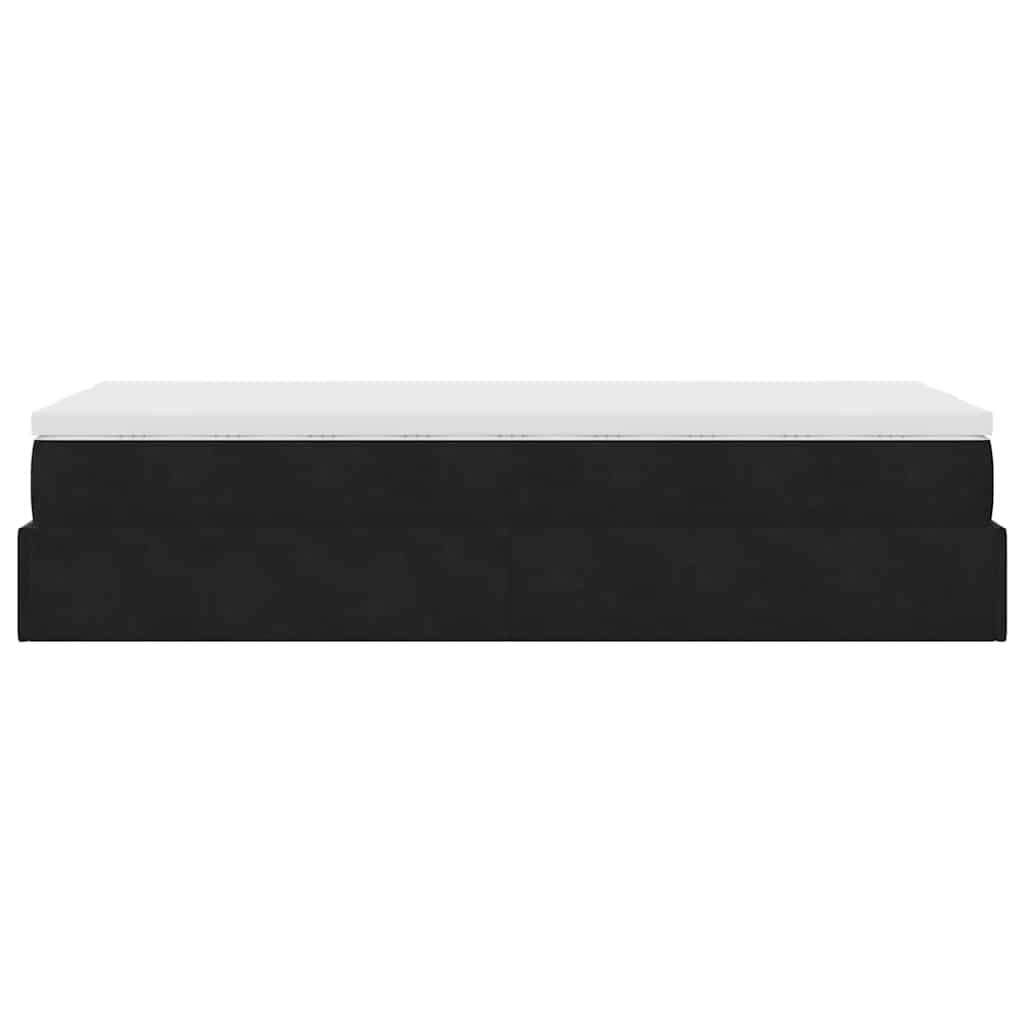 Struttura Letto Pouf con Materasso Nero 90x200 cm in Velluto