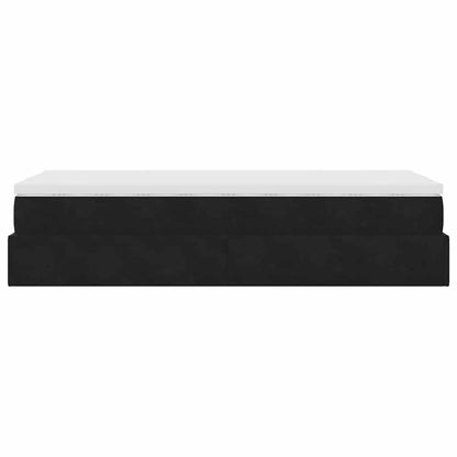 Struttura Letto Pouf con Materasso Nero 90x200 cm in Velluto