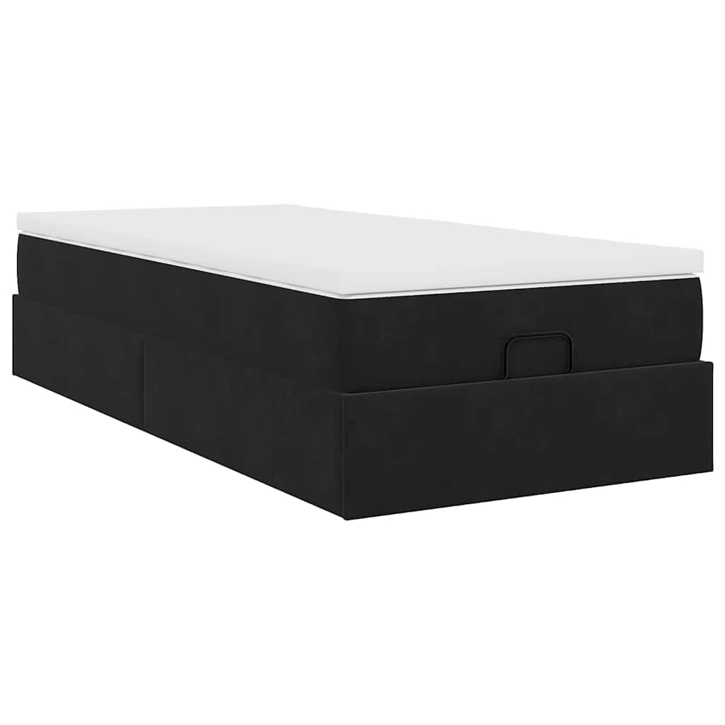 Struttura Letto Pouf con Materasso Nero 90x200 cm in Velluto