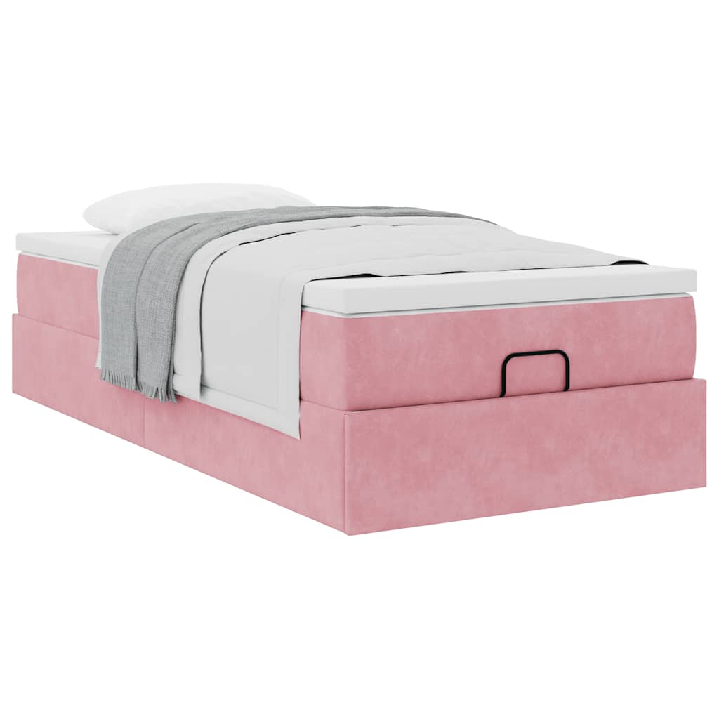 Struttura Letto Pouf con Materasso Rosa 90x200 cm in Velluto - homemem39