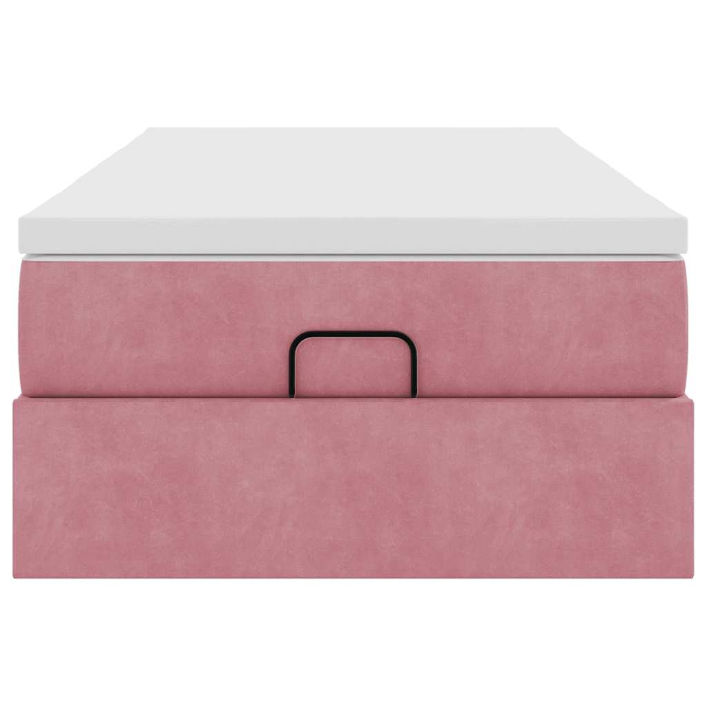 Struttura Letto Pouf con Materasso Rosa 90x200 cm in Velluto
