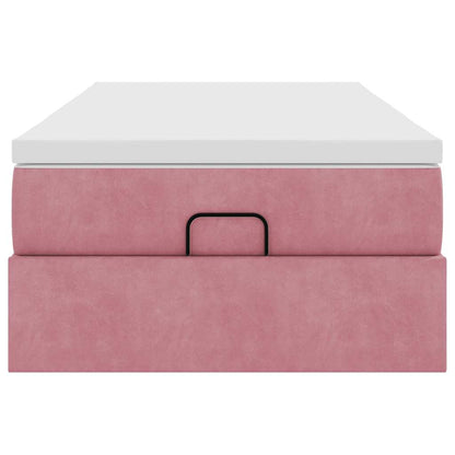 Struttura Letto Pouf con Materasso Rosa 90x200 cm in Velluto