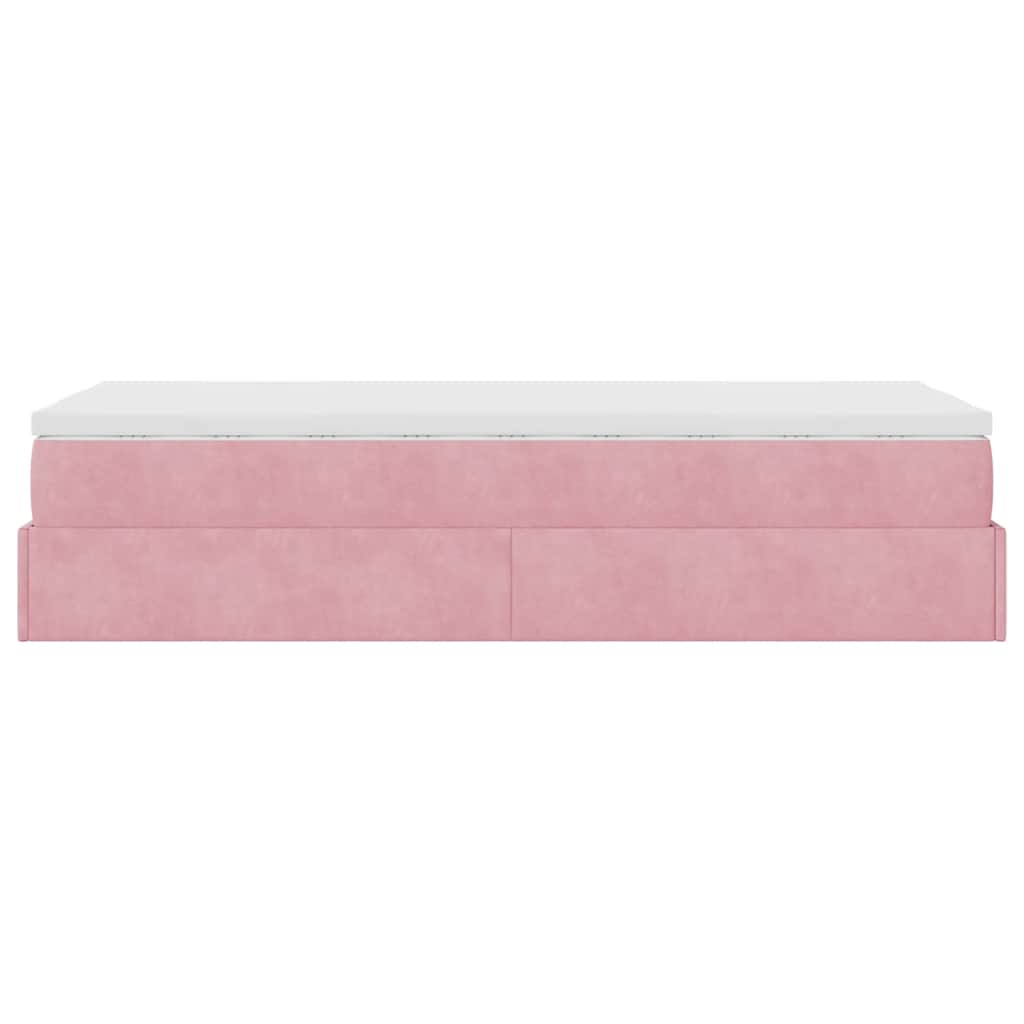 Struttura Letto Pouf con Materasso Rosa 90x200 cm in Velluto