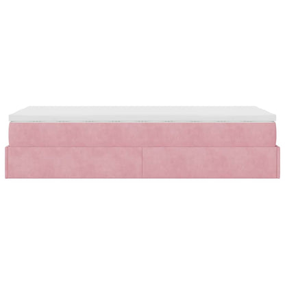 Struttura Letto Pouf con Materasso Rosa 90x200 cm in Velluto