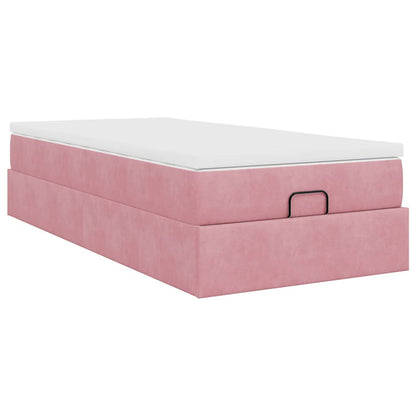 Struttura Letto Pouf con Materasso Rosa 90x200 cm in Velluto