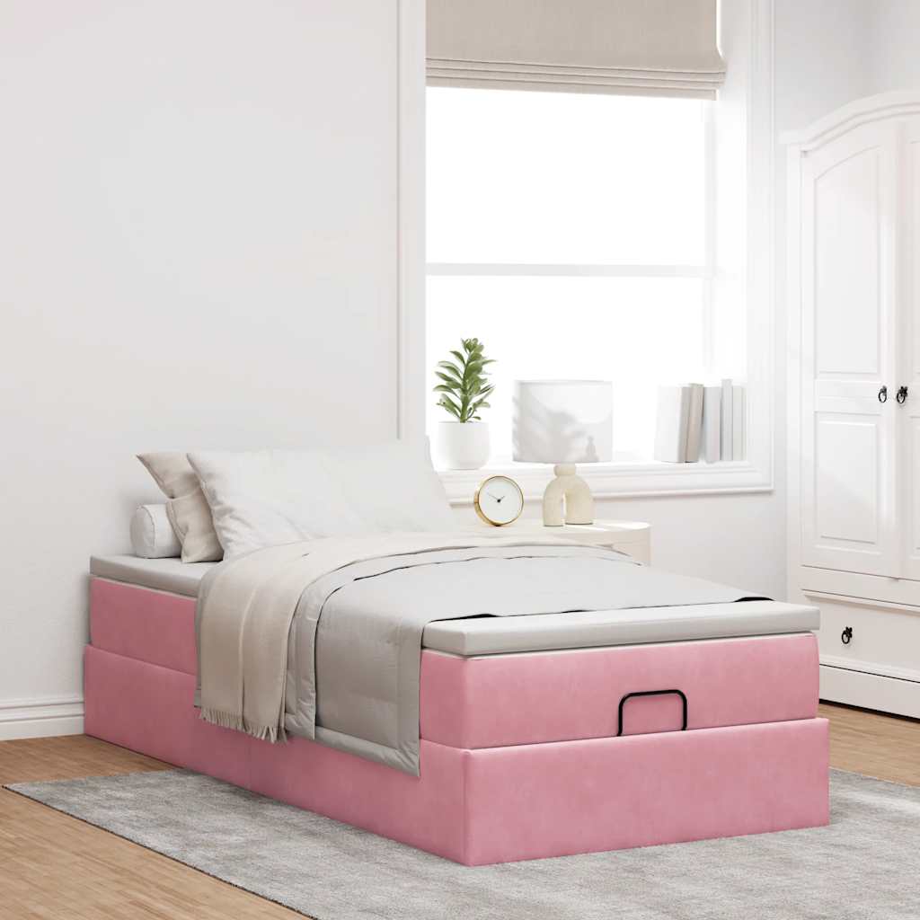 Struttura Letto Pouf con Materasso Rosa 100x200 cm Velluto | homemem39