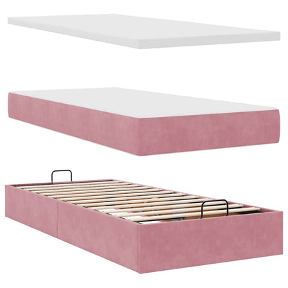Struttura Letto Pouf con Materasso Rosa 100x200 cm Velluto | homemem39
