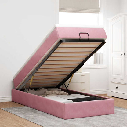 Struttura Letto Pouf con Materasso Rosa 100x200 cm Velluto | homemem39
