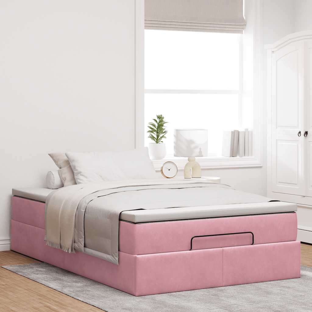 Struttura Letto Pouf con Materasso Rosa 120x190 cm Velluto