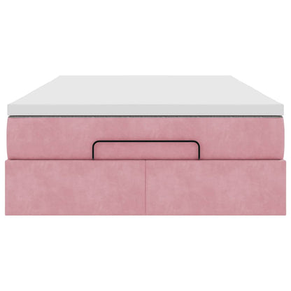 Struttura Letto Pouf con Materasso Rosa 120x190 cm Velluto