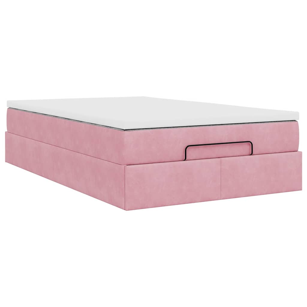 Struttura Letto Pouf con Materasso Rosa 120x190 cm Velluto