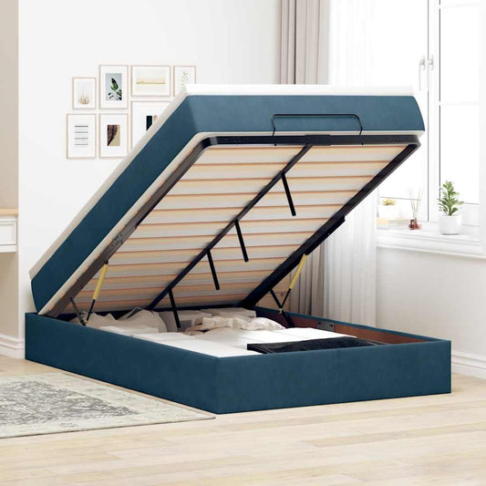 Struttura Letto Pouf con Materasso Blu Scuro 120x200 cm Velluto