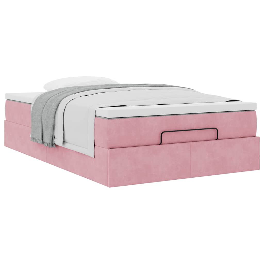 Struttura Letto Pouf con Materasso Rosa 120x200 cm Velluto | homemem39