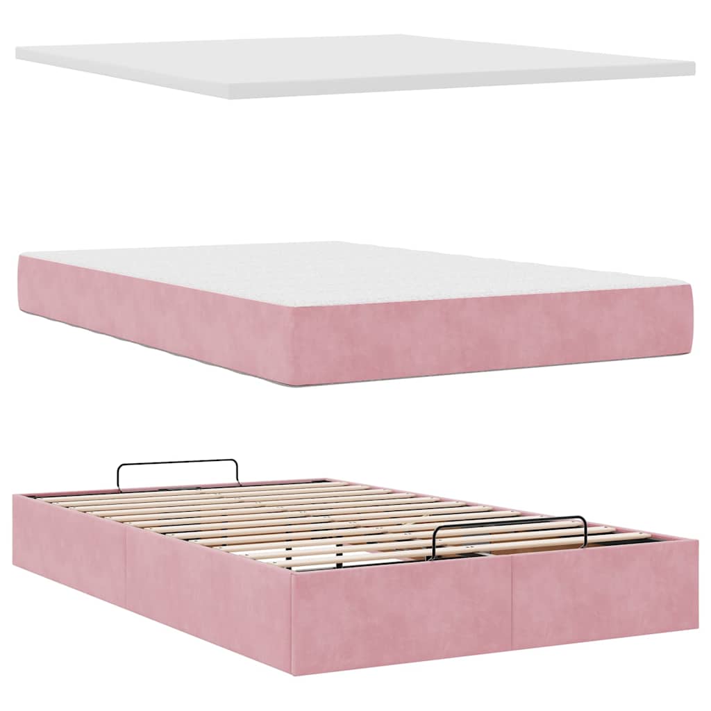 Struttura Letto Pouf con Materasso Rosa 120x200 cm Velluto | homemem39