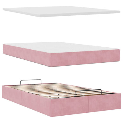 Struttura Letto Pouf con Materasso Rosa 120x200 cm Velluto | homemem39
