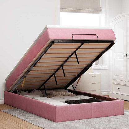 Struttura Letto Pouf con Materasso Rosa 120x200 cm Velluto | homemem39