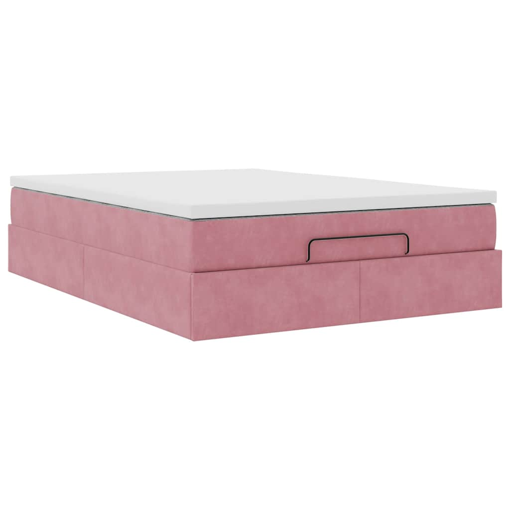 Struttura Letto Pouf con Materasso Rosa 140x190 cm in Velluto