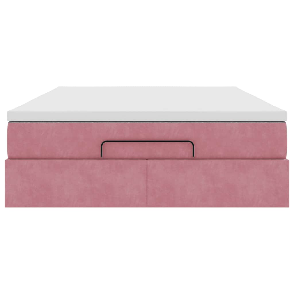 Struttura Letto Pouf con Materasso Rosa 140x190 cm in Velluto