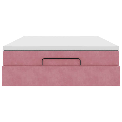 Struttura Letto Pouf con Materasso Rosa 140x190 cm in Velluto